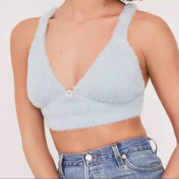 For Love And Lemons Devon Blue Bralette Top Fuzzy Soft Crop Size Small - Picture 1 of 6